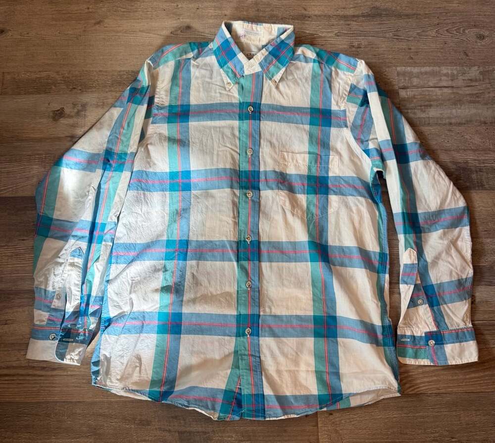 Eagle  Plaid Button Down Shirt Blue Imported Cotton size M